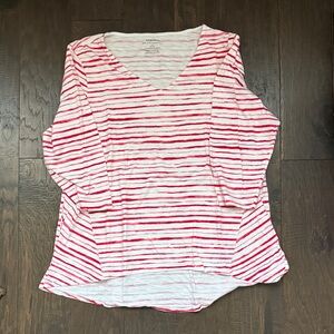 Red and White Striped Long Sleeve Top